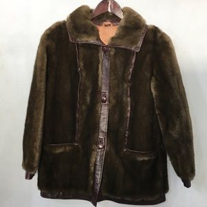Lilli Ann vintage faux fur red/brown trim coat